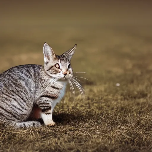 Prompt: high quality photography of rabbit cross cat on simple blurred background from National GeoGraphic Award winning.