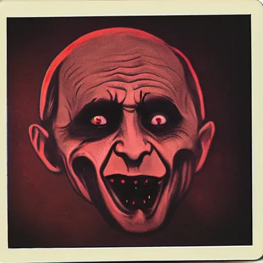 Image similar to vladimir putin demonic horror jester face, in lava cave, polaroid black and white picture, 1 9 th century, scary horrifying satanic rituals, hell gate