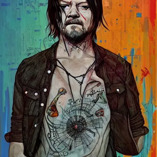 Prompt: norman reedus in the style of chiara bautista