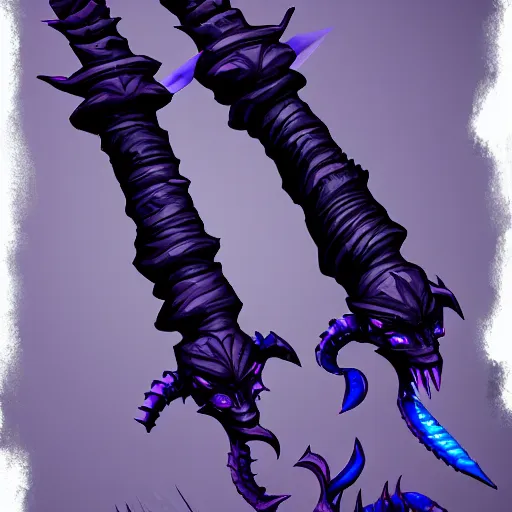 Image similar to demon black blue purple, swords, daggers, trending on artstation