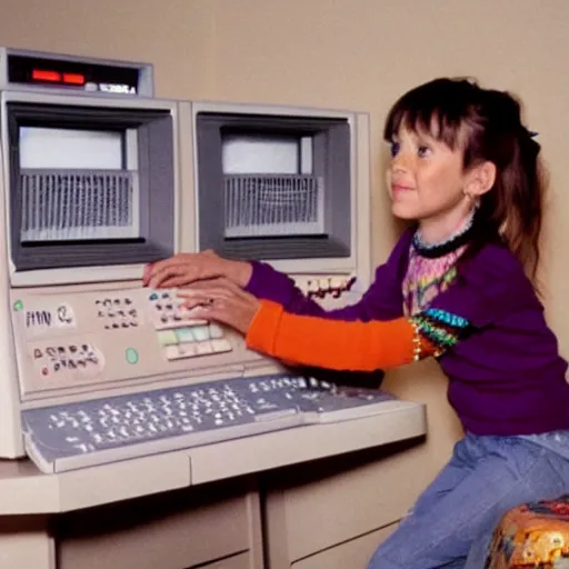 Image similar to Punky Brewster programming a 1980s desktop computer