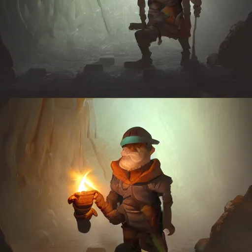 Image similar to deep underground, an explorer holding up a torch finds a cursed gem. , concept art, trending on artstation 3D.