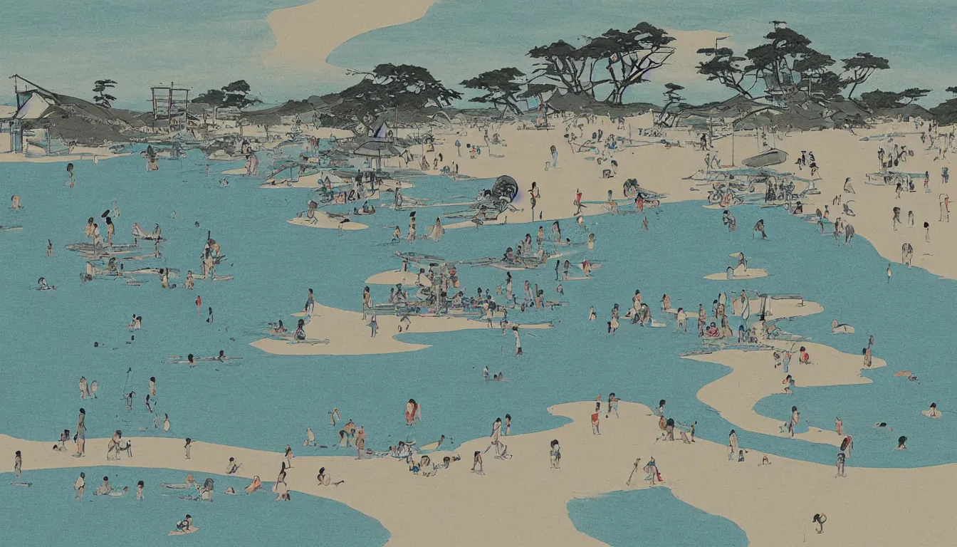 Prompt: beach, japanese illustration