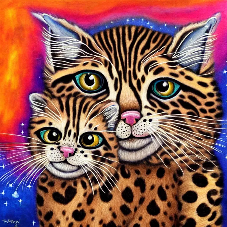 Prompt: magical realism painting of a celestial leopard cat spirit