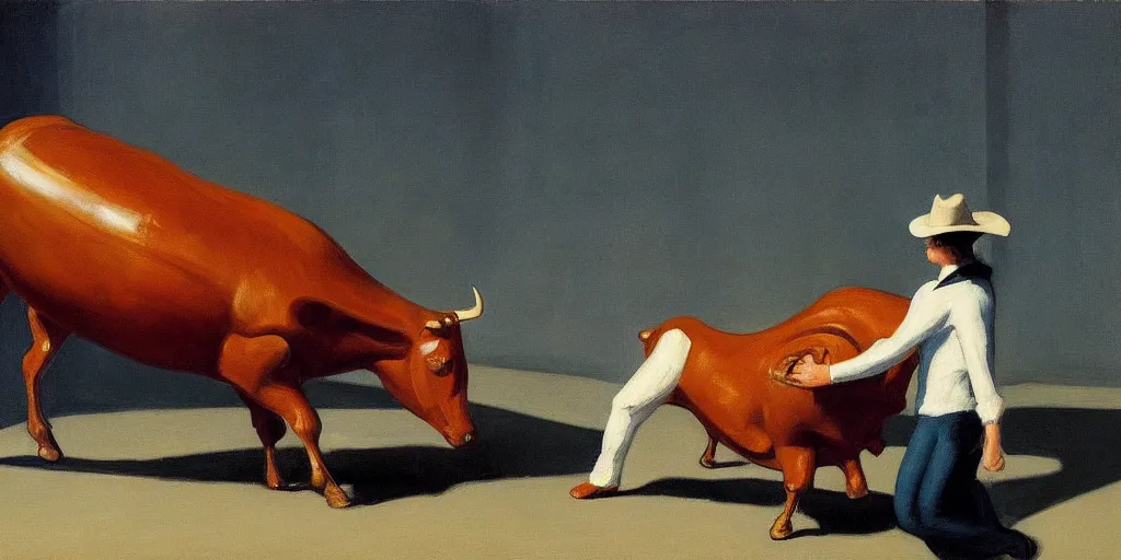 Prompt: “a mechanical bull by Edward Hopper”