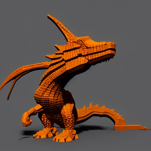 Image similar to A 3d render of a dragon, digital art, voxel art style, trending on artstation