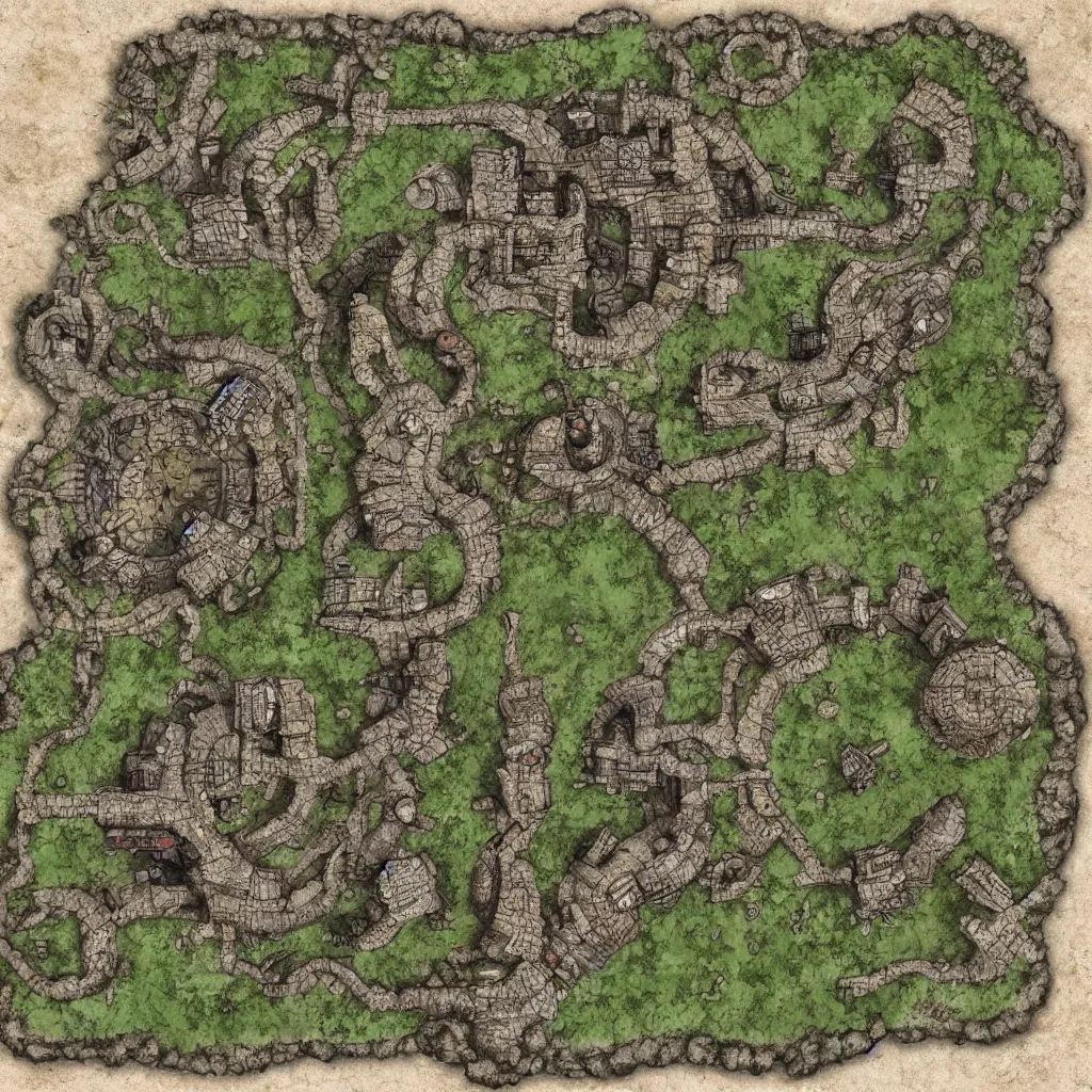 Image similar to a battlemap of an underground fort, drivethrurpg best seller, high quality, painted,