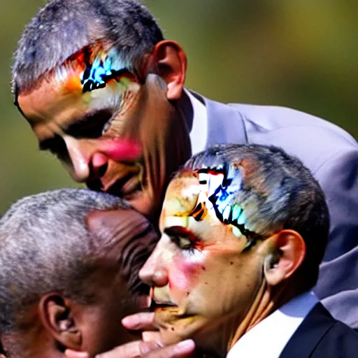 Prompt: obama kissing obama with his hand on his face