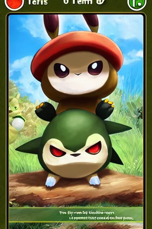 Image similar to teemo, a pokemon trading card of teemo, highly detailed pokemon trading card screenshot