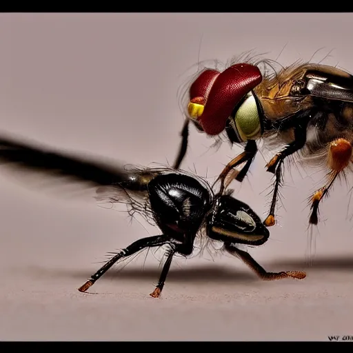 Image similar to kung fu flies fighting with each other, macro, canon eos