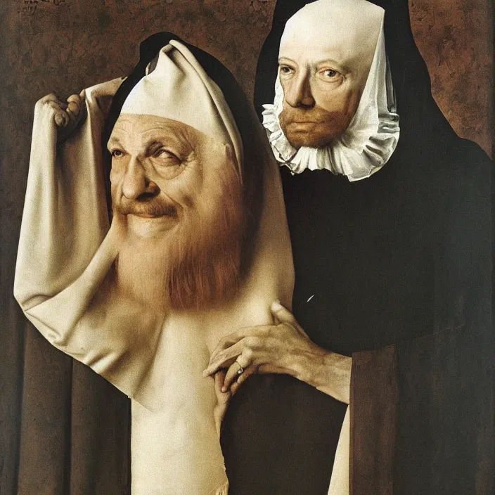 Image similar to portrait of a charming but deranged cult leader. Painting by Hans Holbein, August Sander