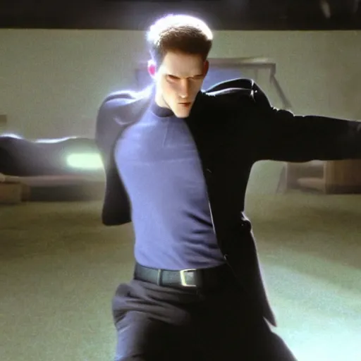 Image similar to Live Action Still of Jerma in The Matrix, real life, hyperrealistic, ultra realistic, realistic, highly detailed, epic, HD quality, 8k resolution, body and headshot, film still