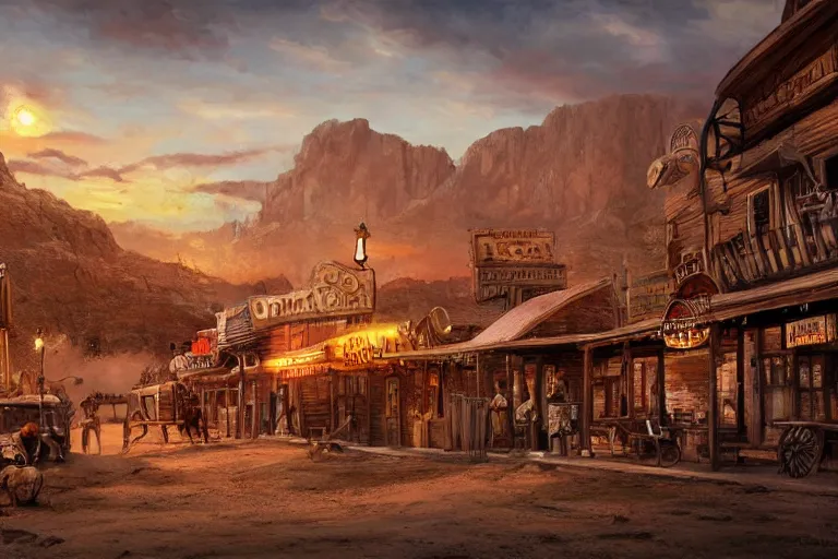 Prompt: concept art, wild west town, cinematic