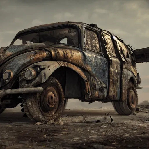 Prompt: car made out of scrap parts in a apocalyptic wasteland, 3d render, Unreal Engine, octane render, ray tracing, Unity, highly detailed, high quality, HD, 4k, 8k, realistic, sharp, trending