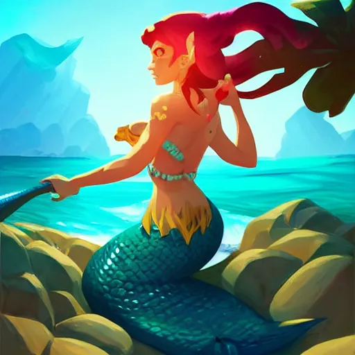 Image similar to painting mermaid treasure on sea of thieves game avatar hero smooth face median photoshop filter cutout vector, behance hd by jesper ejsing, by rhads, makoto shinkai and lois van baarle, ilya kuvshinov, rossdraws global illumination