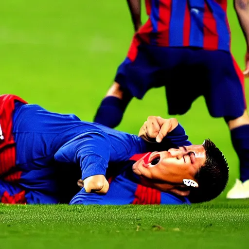 Image similar to Angry Ronaldo choking Messi