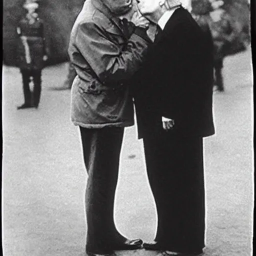 Image similar to still of donald trump kissing adolf hitler