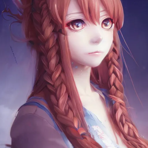 Prompt: anime portrait of an anime cat girl waifu, long hair, twisted braid, watery eyes, by Stanley Artgerm Lau, WLOP, Rossdraws, James Jean, Andrei Riabovitchev, Marc Simonetti, and Sakimichan, trending on artstation