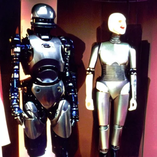 Image similar to robocop with costume design by vivienne westwood, award winning