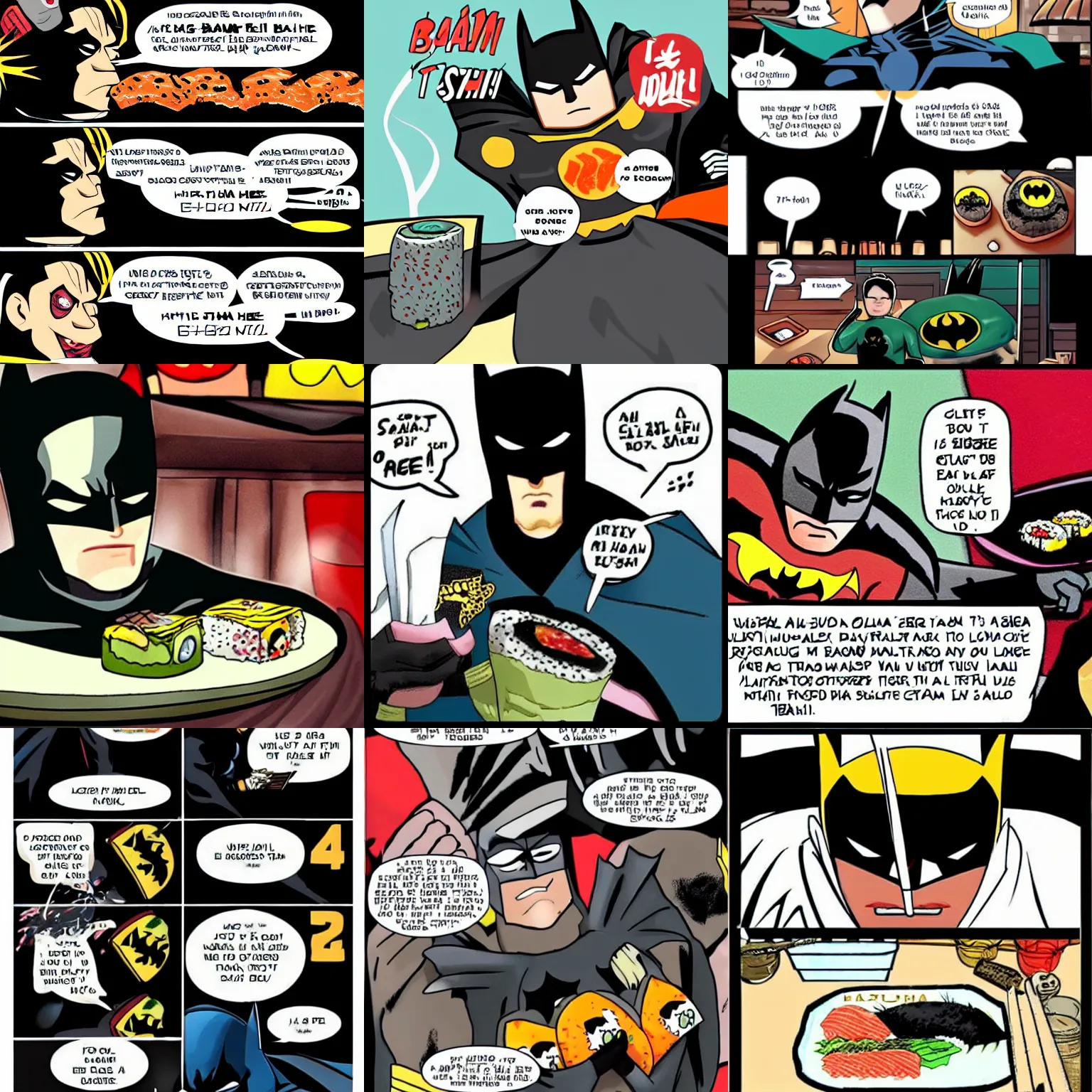 Prompt: Batman eats sushi