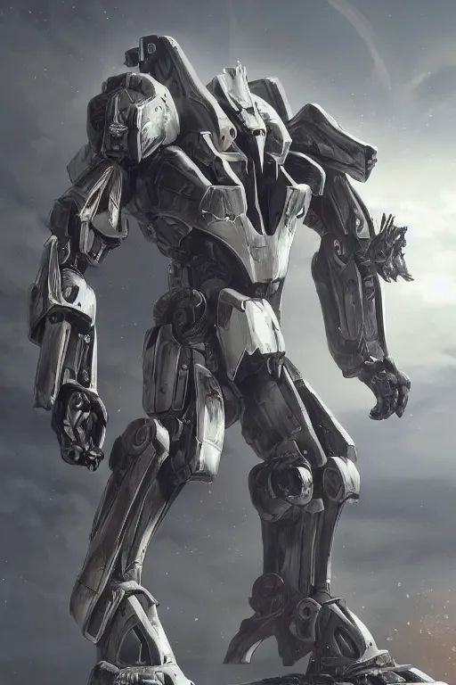 Image similar to giant mechwarrior, on the battlefield, detailed sleek silver armor, epic proportions, epic scale, highly detailed digital art, macro art, warframe fanart, destiny fanart, anthro, giantess, macro, deviantart, 8k 3D realism