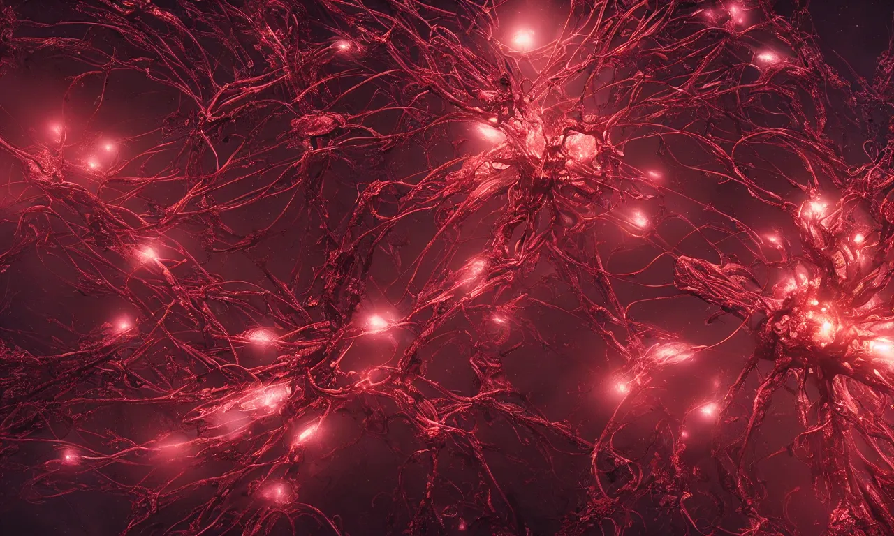 Image similar to A bloody red neurological network spanning across the galaxy,, realistic 4k octane beautifully detailed render, 4k post-processing, highly detailed, intricate complexity, epic composition, magical atmosphere, cinematic lighting, masterpiece, ultra hd