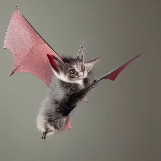 Image similar to a bat kitten flying, Canon EOS R3, telephoto, very detailed, 4k