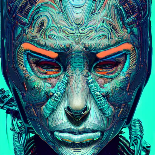 Prompt: ancient neon monster portrait, fixed eyes, intricate artwork by josan gonzalez, artgerm, h. r. giger, kilian eng, very coherent artwork, cinematic, hyper realism, vibrant, octane render, unreal engine, 8 k, high contrast, higly detailed black ink outline, super high definition,