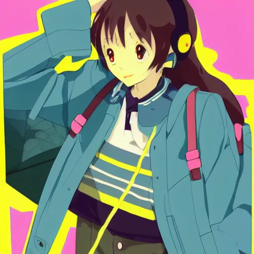 Prompt: anime girl with upturned collars, collar over mouth, blue jacket. cel - shading, 2 0 0 1 anime, flcl, jet set radio future, golden hour, japanese town, concentrated buildings, japanese neighborhood, electrical wires, cel - shaded, strong shadows, vivid hues, y 2 k aesthetic