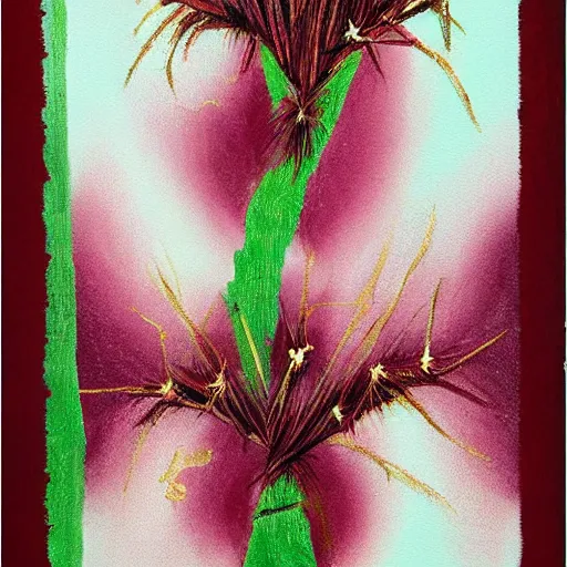 Prompt: velvet painting spiky alfalfa stripmall