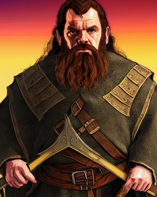 Image similar to Gimli from Lord of the rings in GTA V, Cover art by Stephen Bliss, boxart, loading screen, 8K resolution