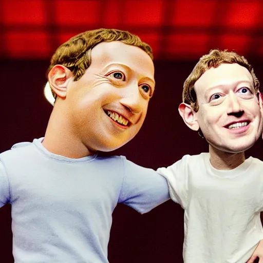 Image similar to Mark Zuckerberg alienish puppeteering human mark zuckerberg. photograph.