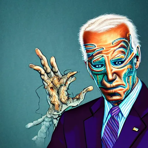 Image similar to bodyhorror portrait of biden who became an ugly retarded lovecraftian monstrosity, photo - realistic, color image, 2 k, highly detailed