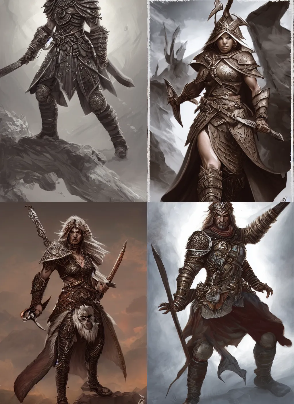 Prompt: warrior dnd character, single character concept art, white background, long shot, highly detailed, digital art, sharp focus, by mark brooks,