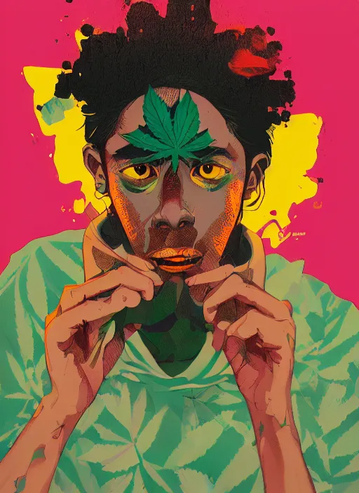 Image similar to profile picture by sachin teng x ofwgkta, marijuana, organic painting, asymmetrical, green, marijuana smoke, matte paint, hard edges, energetic