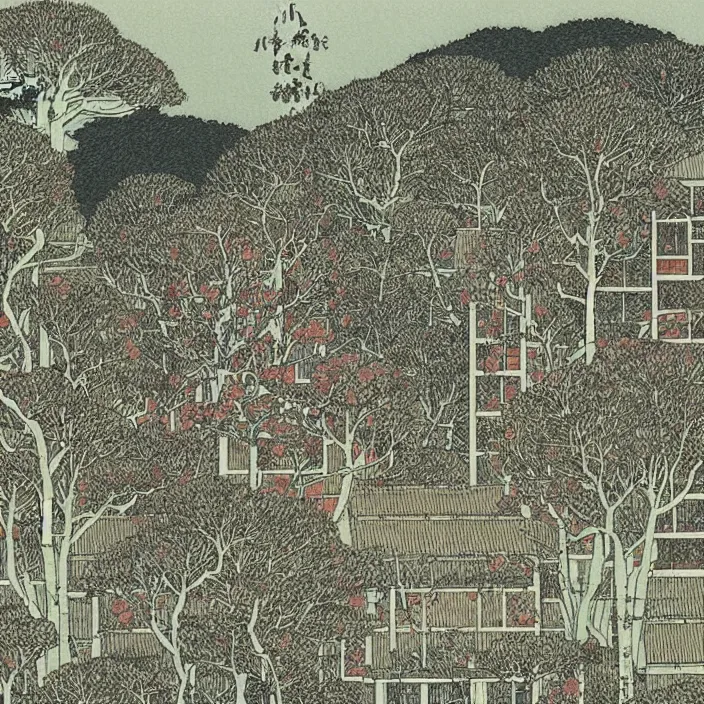 Image similar to a building in a landscape, by takato yamamoto