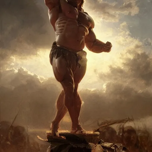 Image similar to handsome portrait of a spartan guy bodybuilder posing, radiant light, caustics, war hero, steel bull run, by gaston bussiere, bayard wu, greg rutkowski, giger, maxim verehin