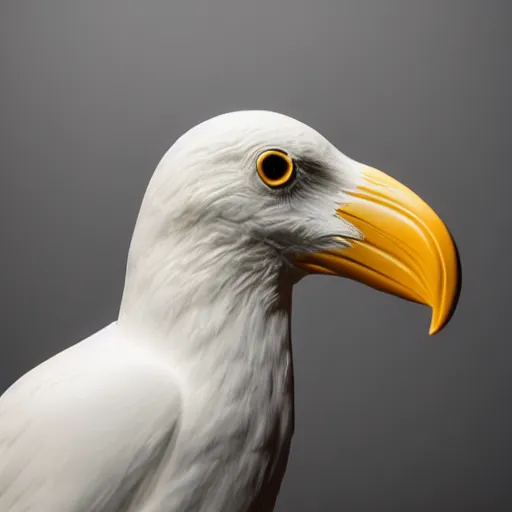Prompt: stylized bust sculpture of a white crow, beautiful studio lighting 35mm F/1.2