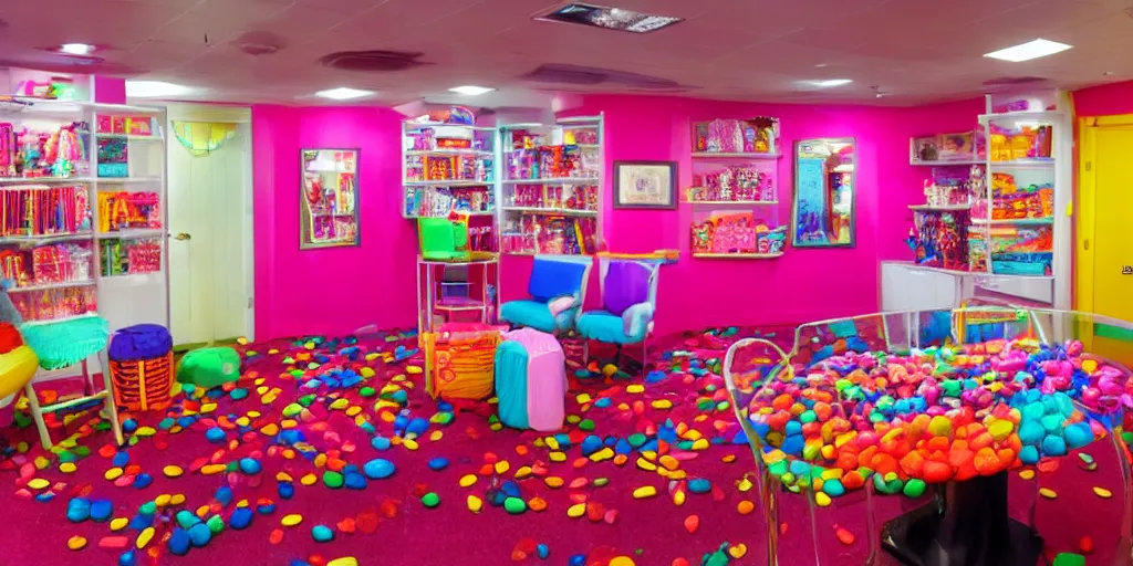 Image similar to a colorful theater dressing room made of candy