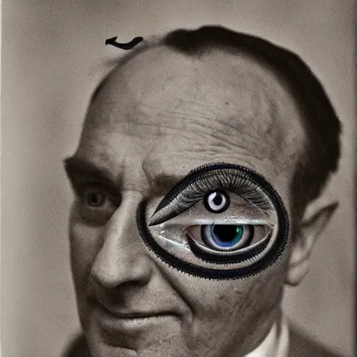 Prompt: photo of a man with three eyes with a third eyeball on forehead