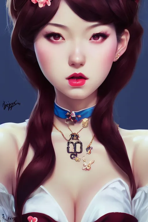 Image similar to a pin up and beautiful fashion charming dreamlke japan girl with lv jewelry, character art, art by artgerm lau and wlop and and ilya kuvshinov and john singer sargent, hyperdetailed, 8 k realistic, symmetrical, frostbite 3 engine, cryengine, dof, trending on artstation, digital art