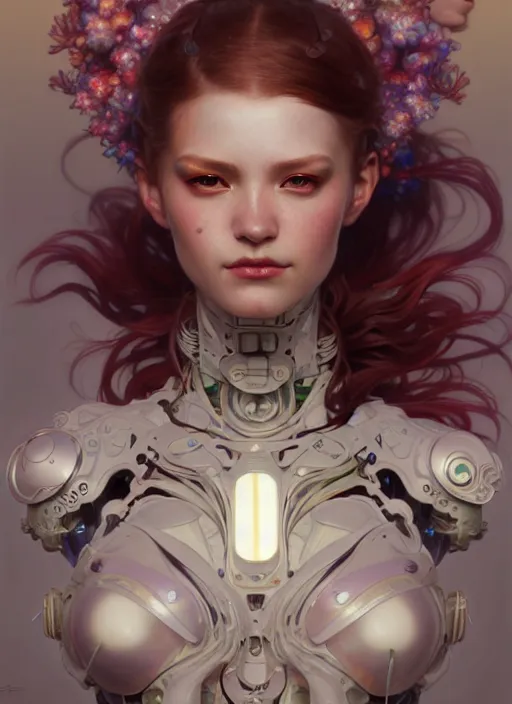 Prompt: organic cyborg, sakura, diffuse lighting, fantasy, intricate, elegant, highly detailed, lifelike, photorealistic, digital painting, artstation, illustration, concept art, smooth, sharp focus, art by John Collier and Albert Aublet and Krenz Cushart and Artem Demura and Alphonse Mucha