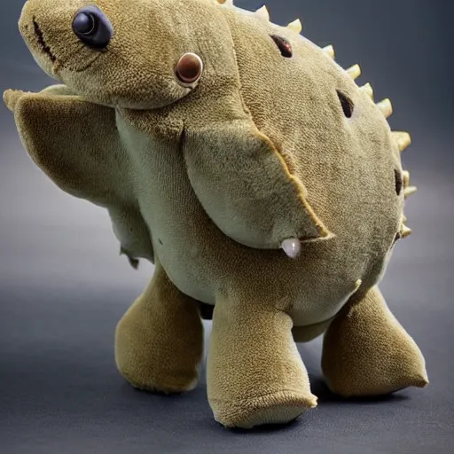 Prompt: an adorable plush toy ankylosaurus, close up photo, Leica