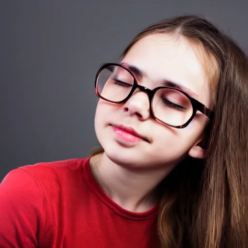 Prompt: photo of girl with glasses, eyes closed, 4 k