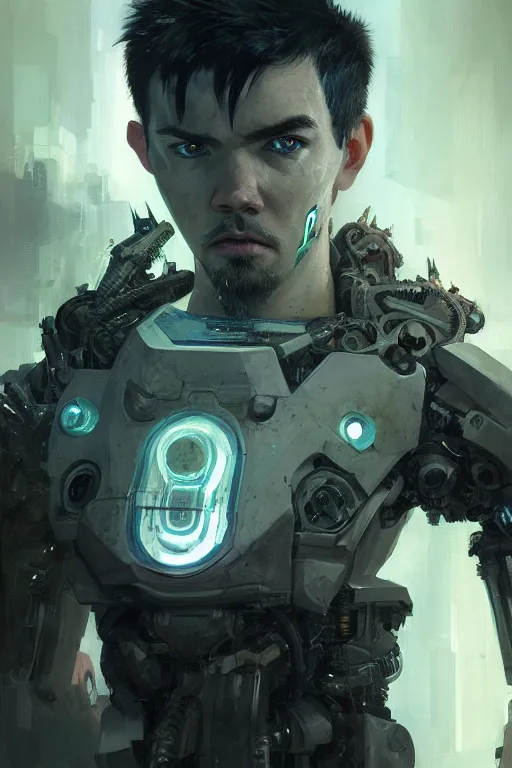 Image similar to A fancy portrait of jacksepticeye as a cyborg by Greg Rutkowski, Sung Choi, Mitchell Mohrhauser, Maciej Kuciara, Johnson Ting, Maxim Verehin, Peter Konig, shadow of the Colossus, 8k photorealistic, cinematic lighting, HD, high details, dramatic, dark atmosphere, trending on artstation