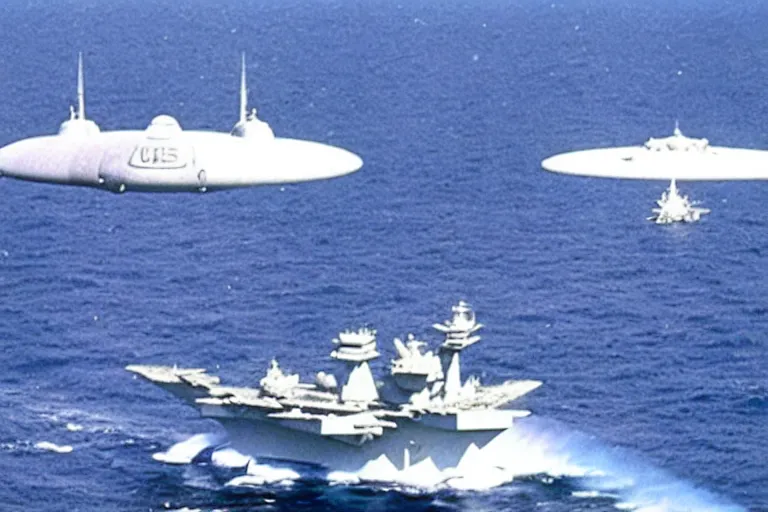 Image similar to tictac shaped ufo flying out of the ocean, uss nimitz tictac ufo incident by studio ghibli, middle of the ocean, tic tac ufo, warship