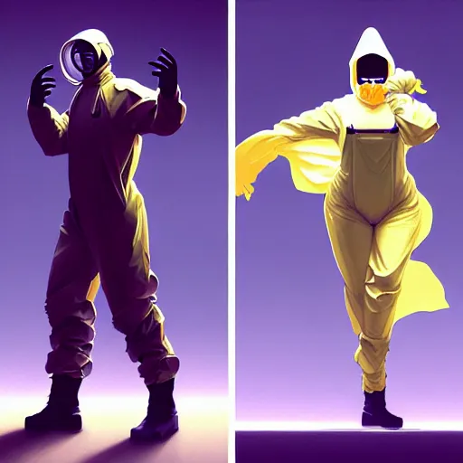 Image similar to character concept portrait of a man in a hazmat suit dancing with a voluminous woman in shirt and overalls, intricate, elegant, digital painting, concept art, smooth, sharp focus, illustration, from metal gear, by ruan jia and mandy jurgens and william - adolphe bouguereau, artgerm