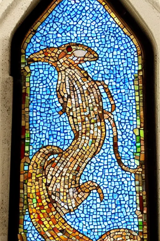 Prompt: sexy weasel, stained glassed window, mosaic