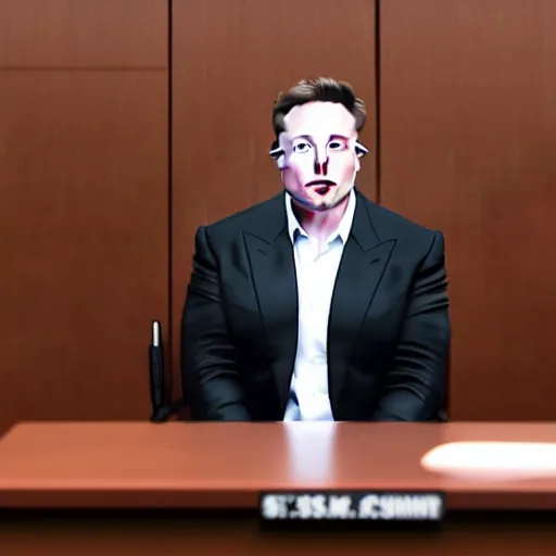 Image similar to photo of elon musk on trial in a court room, highly detailed, extremely high quality, hd, 4 k, 8 k, professional photographer, 4 0 mp, lifelike, top - rated, award winning, realistic, detailed lighting, detailed shadows, sharp, no blur, edited, corrected, trending