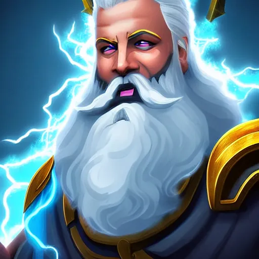 Prompt: zeus with white beard and hair, lightning bolt in zeus's hand, hearthstone art style, epic fantasy style art, fantasy epic digital art, epic fantasy card game art